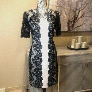 White & Black Lace Antonio Melani Preppy Goth Dress